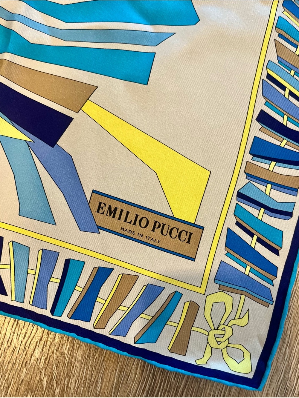 Emilio Pucci Scarf Gray Blue Taupe Aqua - Large Twill Silk Square Scarf - Picture 4 of 5